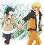  1girl blonde_hair couple hetero holding_hands hyuuga_hinata keroyon-jima long_sleeves lowres naruto naruto_(series) naruto_shippuuden orange_shirt shirt uzumaki_naruto 