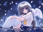  blue_eyes copyright_request hat nishimata_aoi petals school_uniform see-through solo water wet wings 