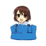  bag brown_eyes brown_hair in_bag in_container kyon_no_imouto lowres mizuki_makoto smile solo suzumiya_haruhi_no_yuuutsu 