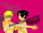  artist_request bad_anatomy blonde_hair chest male_focus middle_finger multiple_boys nail_polish naruto naruto_(series) naruto_shippuuden one_eye_closed shirtless uchiha_sasuke uzumaki_naruto yaoi 