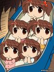  5girls alternate_costume alternate_hairstyle bag chibi clone in_bag in_container kyon kyon_no_imouto multiple_girls suzumiya_haruhi_no_yuuutsu watsuki_ayamo 