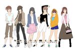  araki_yuuya bag belt black_hair brown_eyes brown_hair casual fashion full_body futami_eriko handbag hands_in_pockets hat hood hoodie hoshino_yuumi jacket kimi_kiss long_hair long_sleeves mizusawa_mao multiple_girls navel open_clothes open_jacket sakino_asuka sandals satonaka_narumi shijou_mitsuki shirt shoes shorts sidelocks simple_background skirt sneakers standing twisted_torso very_long_hair white_background 