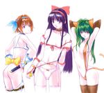  animal_ears artist_request ass bow bow_panties cat_ears cham_cham collar gloves green_hair lace lace-trimmed_panties lingerie long_hair multiple_girls nakoruru nipples no_pants panties red_bow rimururu samurai_spirits siblings sisters snk tail take_your_pick thighhighs underwear 