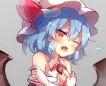  60mai blue_hair blush close fang flat_chest gray hat red_eyes remilia_scarlet short_hair touhou vampire waifu2x wings wink 