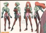 arched_back arm_behind_back armor ass bangs blunt_bangs bodysuit breasts character_sheet directional_arrow english floating_hair from_behind helmet ken_marinaris large_breasts long_hair looking_at_viewer looking_away masao_tsubasa multiple_views official_art pilot_suit pink_bodysuit profile purple_eyes red_hair scan sidelocks simple_background sketch standing tiptoes translation_request transparent turnaround visor white_background zone_of_the_enders zone_of_the_enders_2 