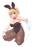  animal_ears blonde_hair breasts bunny_ears bunnysuit copyright_request fax_ogawa huge_breasts nose pantyhose plump short_hair solo thighs tissue 