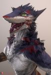  2019 3d_(artwork) absurd_res clothing digital_media_(artwork) digitigrade fangs hi_res kreic loincloth looking_at_viewer male sergal smile tongue tongue_out 