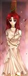  artist_request bdsm bondage bound closed_mouth copyright_request expressionless highres long_hair plant red_eyes red_hair solo tears thorns torn_clothes vines 