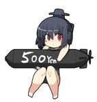  barefoot chibi lowres mamo_williams mecha_musume military one-piece_swimsuit original school_swimsuit solo submarine swimsuit torpedo watercraft 