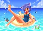  animal_ears cat_ears food innertube one-piece_swimsuit original popsicle school_swimsuit solo swimsuit tail utsubo_kazura watermelon_bar 