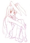  animal_ears blush bunny_ears gradient leg_hug long_sleeves monochrome r-type_nirvana reisen_udongein_inaba solo touhou 