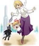  arcueid_brunestud blonde_hair cat duplicate len len_(cat) long_skirt long_sleeves lowres melty_blood multiple_girls nekoarc pantyhose purple_skirt red_eyes shoes skirt sweater tsukihime zono_(rinkara-sou) 