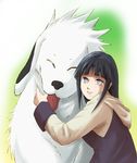  akamaru_(naruto) animal animal_hug black_hair dog grey_eyes hug hyuuga_hinata keroyon-jima long_hair long_sleeves lowres naruto naruto_(series) naruto_shippuuden solo 