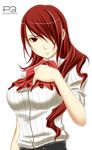  big_wednesday bow hair_over_one_eye kirijou_mitsuru long_hair persona persona_3 red_eyes red_hair ribbon school_uniform solo 