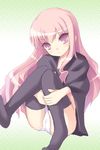  black_legwear blush cape leg_hug long_hair long_sleeves louise_francoise_le_blanc_de_la_valliere no_bra no_pants panties pink_eyes pink_hair safi sitting solo thighhighs underwear white_panties zero_no_tsukaima 