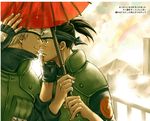  hatake_kakashi holding holding_umbrella long_sleeves male_focus multiple_boys naruto naruto_(series) oriental_umbrella oyamada_ami rainbow shared_umbrella umbrella umino_iruka yaoi 