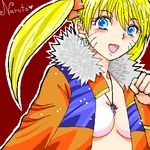  artist_request blonde_hair genderswap genderswap_(mtf) long_sleeves lowres naruko naruto naruto_(series) oekaki open_clothes open_shirt orange_shirt sexy_no_jutsu shirt solo twintails whisker_markings 