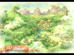  day field house landscape legend_of_mana letterboxed lowres mountain no_humans outdoors plant river seiken_densetsu tree water 