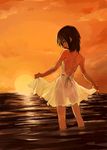  brown_hair dress ocean original outdoors see-through_silhouette shihira_tatsuya short_hair silhouette solo sunset water wet 