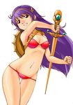  artist_request athena_(series) bikini brown_eyes long_hair princess_athena purple_hair red_bikini shield snk solo swimsuit sword weapon 