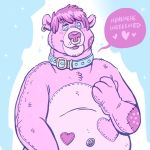  &lt;3 2018 animate_inanimate anthro button_(fastener) collar dramamine ear_piercing ear_ring english_text facial_piercing hair living_plush male mammal nose_piercing nose_ring patchwork piercing solo speech_bubble text ursid 