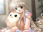  bird brown_hair debo game_cg green_eyes long_hair maeve_(my_fair_angel) my_fair_angel owl smile yamamoto_kazue 
