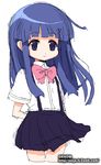  blue_eyes blue_hair bow furude_rika higurashi_no_naku_koro_ni long_hair oekaki onija_tarou pink_bow skirt solo suspenders 