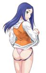  ass back blue_hair green_eyes holster hood hoodie kuga_natsuki lace lace-trimmed_panties long_hair long_sleeves looking_back maruto! my-hime panties pink_panties skirt skirt_lift solo standing underwear vest 