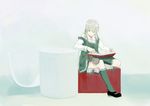  artist_request blonde_hair blue_eyes book cylinder long_sleeves mary_janes original reading shoes sitting smile socks solo 