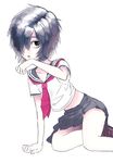  black_hair green_eyes iwai_ryou nazo_no_kanojo_x saliva school_uniform solo urabe_mikoto 