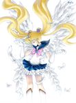  back_bow bishoujo_senshi_sailor_moon blonde_hair blue_sailor_collar blue_skirt boots bow choker double_bun earrings elbow_gloves feathers feet_out_of_frame gloves jewelry knee_boots long_hair magical_girl nefis pink_bow pretty_guardian_sailor_moon princess_sailor_moon sailor_collar sailor_moon sailor_senshi_uniform skirt solo tsukino_usagi twintails white_background white_gloves wings 