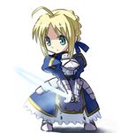  armor artoria_pendragon_(all) blonde_hair chibi fate/stay_night fate_(series) kurou_(niconicorin) long_sleeves saber simple_background solo sword weapon white_background 