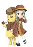  detective gahiro green_eyes green_hair hat holding holding_pipe kanaria kunkun long_sleeves magnifying_glass pipe rozen_maiden rozen_maiden_traumend solo stuffed_animal stuffed_dog stuffed_toy 