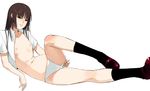  black_legwear blouse bottomless breasts kusaka_souji long_legs lying mary_janes nipples no_bra on_side open_clothes open_shirt original panties shirt shoes small_breasts socks solo underwear white_panties 