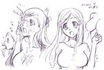  bleach breasts cum cum_on_body cum_on_breasts cum_on_upper_body facial fellatio greyscale hetero inoue_orihime large_breasts long_hair monochrome nipples oral penis redrop shirt sketch t-shirt 