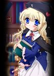  artist_request blonde_hair blue_eyes blush book copyright_request hat long_sleeves magic magical_girl solo wand 
