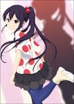  blue_legwear hair_bobbles hair_ornament k-on! listen!! looking_back mizuki_makoto nakano_azusa pantyhose polka_dot shadow shoes side_ponytail skirt solo 