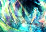  bad_id bad_pixiv_id blue_hair closed_eyes hatsune_miku jewelry kami_no_namae_ni_ochiru_mono_(vocaloid) koyomi_roentgen light_rays long_hair necklace reflection solo sunbeam sunlight tree very_long_hair vocaloid water 