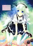  absurdres animal_ears blue_eyes blush copyright_request dog_ears fork highres long_hair mary_janes open_mouth picnic sakurazawa_izumi shoes silver_hair solo thighhighs white_legwear 