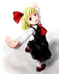  bad_id bad_pixiv_id blonde_hair bow face foreshortening goichi hair_bow hair_ribbon hands highres outstretched_arms red_eyes ribbon rumia short_hair solo spread_arms touhou 