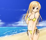  bad_id bad_pixiv_id beach bikini blonde_hair breasts brown_eyes cloud day long_hair medium_breasts minami-ke minami_haruka ocean outdoors side-tie_bikini sky solo swimsuit tapioka_(coconuts) 