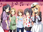  akiyama_mio bare_shoulders black_hair blonde_hair blue_eyes blue_legwear bow bracelet brown_eyes brown_hair casual dekosuke food fruit gloves hair_bobbles hair_bow hair_ornament hairband hat heart highres hime_cut hirasawa_yui jacket jewelry k-on! kotobuki_tsumugi listen!! long_hair multiple_girls musical_note nakano_azusa pantyhose peaked_cap polka_dot purple_eyes red_eyes red_legwear sailor_hat short_hair side_ponytail strawberry tainaka_ritsu wallpaper yellow_eyes 