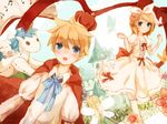  1girl blonde_hair blue_eyes blush book bow brother_and_sister bug butterfly cape castle crown dress fairy flower hair_flower hair_ornament hairband insect kagamine_len kagamine_rin mikanniro musical_note short_hair siblings stuffed_animal stuffed_toy twins unicorn vocaloid wings 