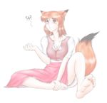  animal_ears blush breasts butterfly cleavage dress fox_ears orange_hair original short)hair short_hair solail_(faya) tail 