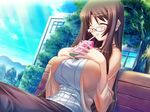  ^_^ breasts brown_hair cute eyes_closed glasses huge_breasts juice milf tree 