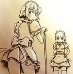  bad_id bad_pixiv_id bow copyright_request gradient gradient_background looking_back maid monochrome multiple_girls pirano sepia_background short_hair thighhighs zettai_ryouiki 