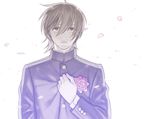  cherry_blossoms clenched_hand flower gintama male_focus rose sad school_uniform simple_background solo subliminal_shun tears yamazaki_sagaru 