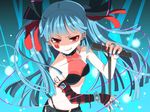  bad_id bad_pixiv_id blue_hair bracelet casual collar earrings elbow_gloves fashion gloves grin hair_ribbon hatsune_miku hiiro_(kikokico) jewelry long_hair microphone microphone_stand necklace red_eyes ribbon ring smile smirk solo spiked_bracelet spikes striped twintails vocaloid 