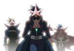  bad_id bad_pixiv_id belt blonde_hair blue_hair cape choker core_drill drill glowing kamina kamina_shades kittan male_focus manly mazingkaizer multiple_boys muscle sarashi shirtless simon smirk star_shades sunglasses tengen_toppa_gurren_lagann trench_coat 