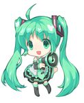  ahoge aqua_eyes aqua_hair chibi hatsune_miku long_hair megaphone mintchoco_(orange_shabette) simple_background skirt smile solo twintails vocaloid 